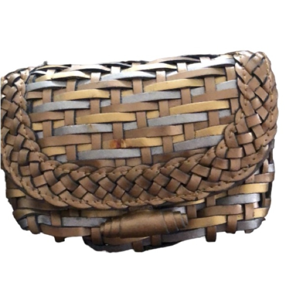 Y & S Vintage belt bag braided metallic leather removable bag gold hardware